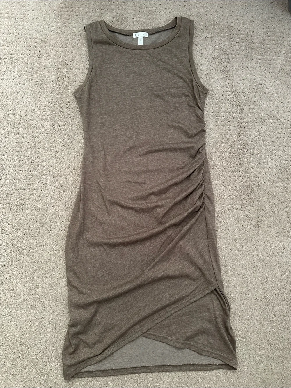 Leith Brown Sleeveless Ruched Tank Dress